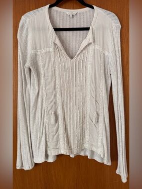 Lucky Brand Cream V-Neck Knit Tunic with Tassel Ties